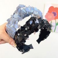Nouveau été noir et blanc grand bandeau noué à paillettes bandeau doux et Simple fille accessoire de cheveux exquis