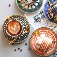 Ensemble de tasses à café et soucoupes en céramique de style européen et britannique, 3 pièces, luxe léger, avec motif floral, pour le thé de l'après-midi