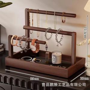 Organisateur de bijoux en bois à 3 niveaux, support de rangement de bureau pour colliers, bracelets, attaches pour cheveux, couleur rétro - Product Image 2