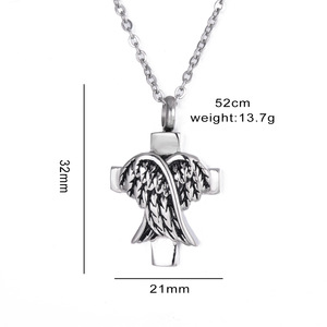 Grosir kalung Memorial Sayap Malaikat salib baja tahan karat liontin abu hewan peliharaan mode botol parfum liontin kremasi - Product Image 2