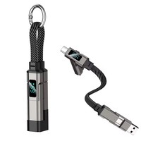 Kabel Pengisi Daya Gantungan Kunci Baru dengan Layar LED Pendek 65W USB Type-C ke Type-C 4 in 1 Kabel Data Pengisian Cepat untuk Ponsel