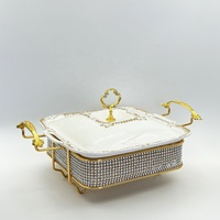 Hochwertiger Goldener Quadratischer 1,2L 1,8L Keramik-Chafing-Dish Servierschale Buffet-Speisenwärmer-Set für Restaurant Hochzeit Party