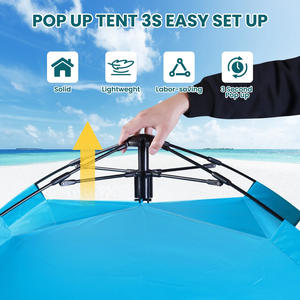 Carpa de playa automática de 200x150x125cm, sombrilla portátil de apertura rápida con ventanas, azul, de una sola capa, impermeable, tipo pop-up. - Product Image 3