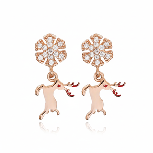 Reindeer Plain Snowflake Design Zircon Stone <b>Stud</b> <b>Earrings</b> Turkish Handmade Wholesale 925 Sterling Silver Jewelry <b>Fine</b> Jewellery - Product Image 2