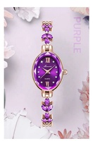 Montre pour filles Vogue Leaf, élégante, ciel étoilé, quartz, alliage, cadran en verre, diamants violets brillants, montre-bracelet de luxe pour femmes, mode
