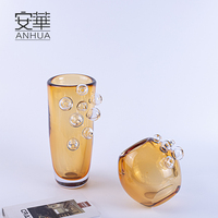 Ensemble de vases en verre ambré à bulles modernes, faits à la main, style Art Déco, pour centre de table, salon, mariage