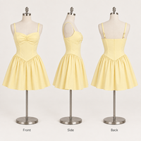 Robe mini décontractée pour femme en tissu lisse, avec buste froncé, bretelles spaghetti, col cœur et coupe trapèze froncée, vente en gros