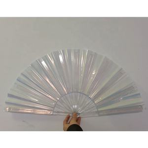 Nouvel arrivage de haute qualité, durable, imprimé personnalisé, plastique néon réfléchissant irisé côtelé grand ventilateur à main en PVC violet - Product Image 3