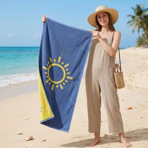 Serviette de plage en coton surdimensionnée personnalisée avec logo, motif jacquard rayé tissé, douce et absorbante, grande taille pour piscine et bain - Product Image 2