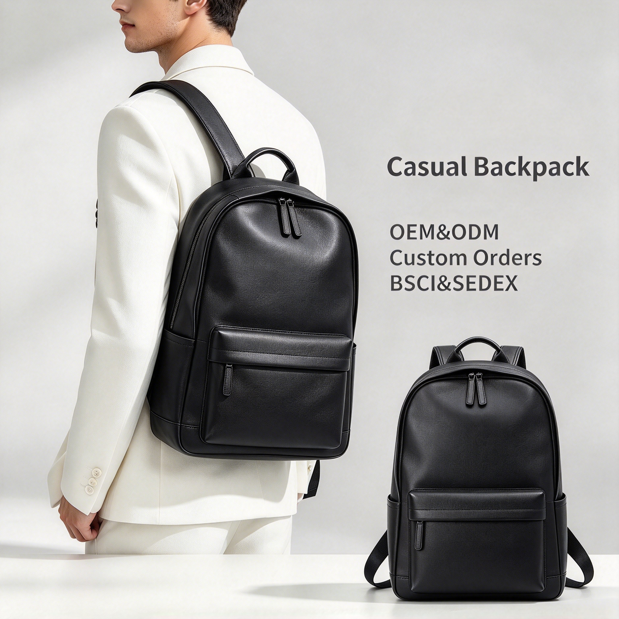 Men's Large Capacity Multi-Purpose Soft Leather Backpack