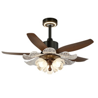 Ventilateur de plafond décoratif en acrylique à pétales avec LED à spectre complet pour la protection des yeux, ventilateur intelligent à onduleur de style rétro français pour usage domestique