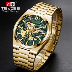 Montre automatique squelette personnalisée TEVISE pour hommes, usine OEM/ODM, montre-bracelet mécanique en acier inoxydable massif - Product Image 1