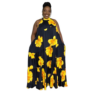 N8023 Vêtements pour femmes de grande taille, surpiqûres de couleur contrastée, longue et grande robe évasée - Product Image 4