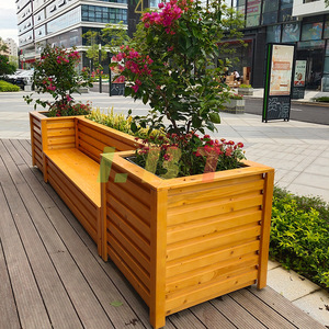 Jardinières rectangulaires en plastique imitation bois Libit Outdoor avec banc, style moderne, pour fleurs et plantes vertes - Product Image 2