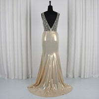 Robe longue de soirée sirène, col en V, brillante et perlée, sans manches, personnalisée, robe de bal, nouvelle collection