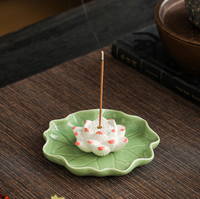 Grensoverschrijdende nieuwe product lotusblad wierookhouder keramische wierookbrander met asbak Zen theetafel decoratie & cadeau