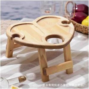 Wooden Picnic <b>Table</b> Semicircular <b>Foldable</b> Outdoor Wine Rack With Bottle Holder For Beach And <b>Garden</b> Use - Product Image 2