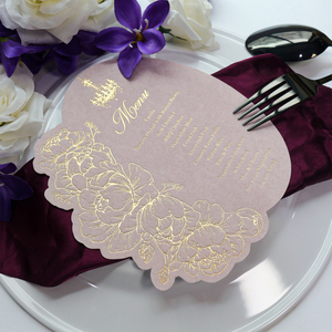 Tarjeta de menú de textura rosa para boda imprimible personalizada menú de mesa de papel dorado de ante de terciopelo para <span class=keywords><strong>restaurante</strong></span> Hotel banquete evento - Product Image 3