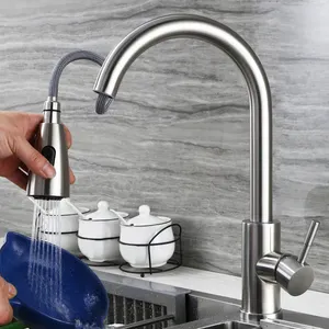 Aço inoxidável escovado Deck Montado Retire Comercial Água Cozinha Faucet Sink Extensão Torneiras