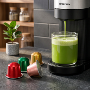 Capsules de matcha compatibles avec les machines Nespresso, vegan, bio, saines, portions individuelles, thé vert en dosettes - Product Image 1