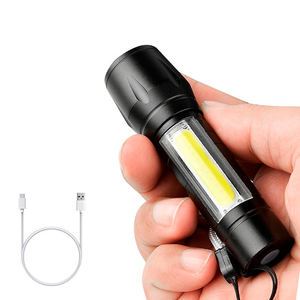 Mini lampe torche USB avec batterie intégrée, étanche, COB LED, zoom, aluminium, 3 modes, rechargeable, mini linterna - Product Image 1