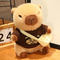 Nouvelle Peluche Capybara Ours en Coton PP Ultra Doux 25cm avec Pull et Chapeau Citrouille et Mini Sac, Cadeau Animal en Peluche pour Enfants