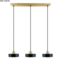 Lampe suspendue de style ancien 220V E27, abat-jour moderne nordique en fer noir, lampe décorative en bois pour cuisine avec LED de haute qualité
