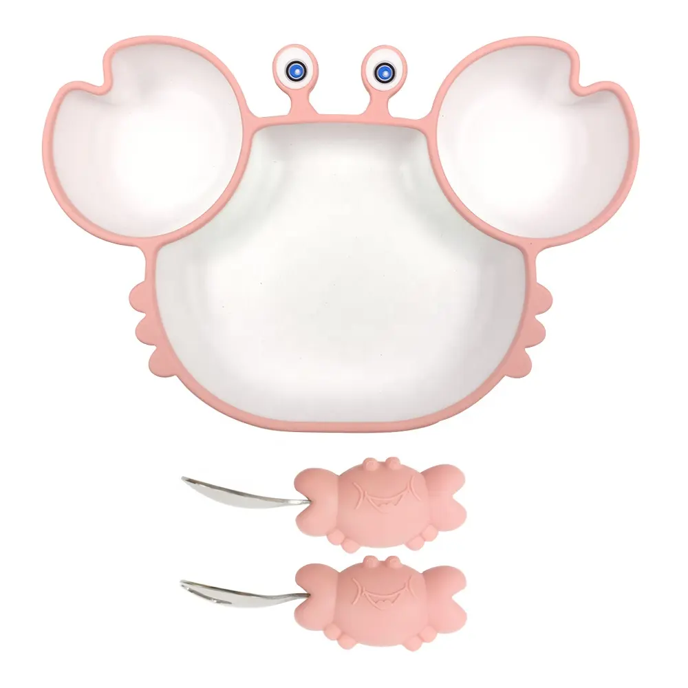 BPA Free Silicone Baby Plates New Arrival Baby Feeding Crab Shape Plate with Suction for Baby Eat Food