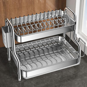 Égouttoir à vaisselle en acier inoxydable avec plateau, séchage rapide, support de rangement de cuisine, forme carrée, pour usage domestique - Product Image 2