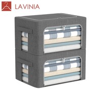 Contenedores de Almacenamiento Plegables de Tela de Lino Lavinia con Ventana Transparente y Asas de Transporte, Apilables, con Cierre, Juego de 2
