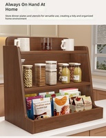Meuble polyvalent de style minimaliste couleur noyer : Table à manger, Organisateur de service à thé, Meuble à collations multi-niveaux, Porte-tasses d'entrée