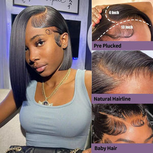 Pelucas de Cabello Humano Corto y Liso con Frente de Encaje 13x4 de Alta Densidad, Pre-Depiladas, para Mujer - Product Image 5