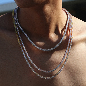 Collier tennis unisexe en argent sterling 925 plaqué or avec diamants moissanite VVS, sertis griffe, passe le testeur de diamants - Product Image 6