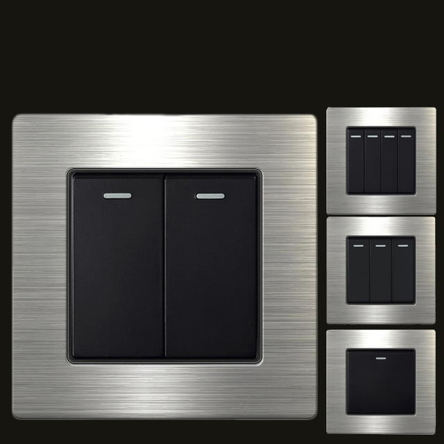Stainless Steel Panel Electric Wall Switches and Sockets Universal Standard Ground Wall Sockets