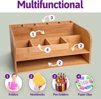 Organisateur de bureau multi-compartiments en bambou, support de rangement pour fournitures de bureau, pour stylos, notes et accessoires de papeterie