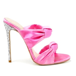 Custom Women's Double Knot Straps Outdoor High Heels Mules Stiletto Satin Spring Summer Pumps Bling Glitter Thin Heel <b>Shoes</b> - Product Image 2