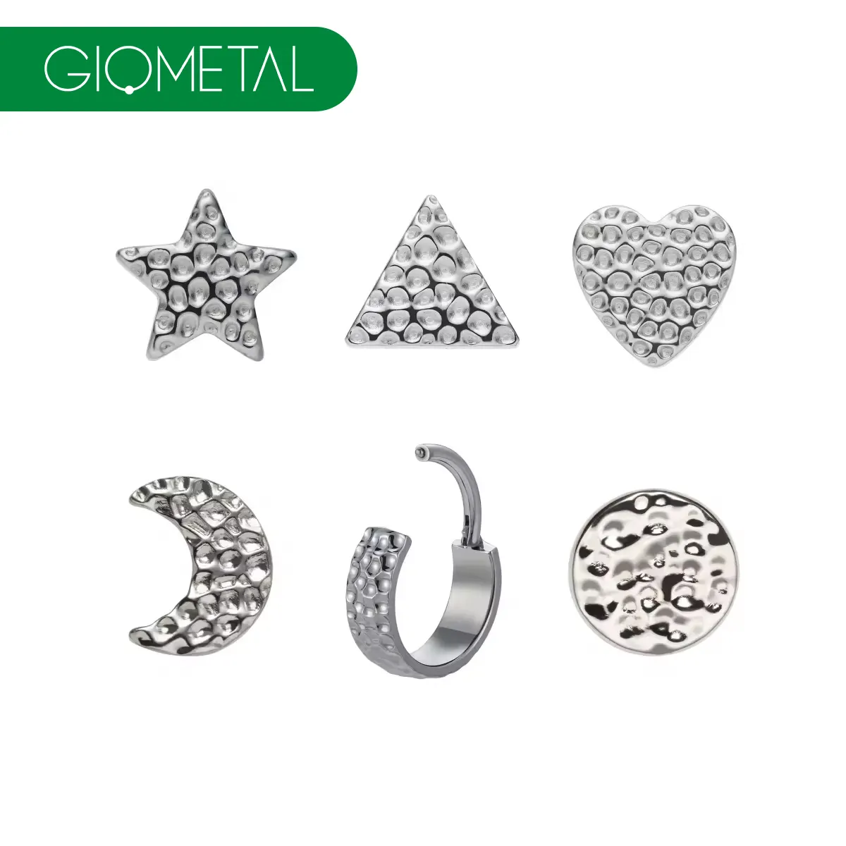 Giometal ASTM F136 Titanium Threadless and Hinged Rings Hammered Cluster End Daith Helix Piercing Earrings Nose Body Jewelry
