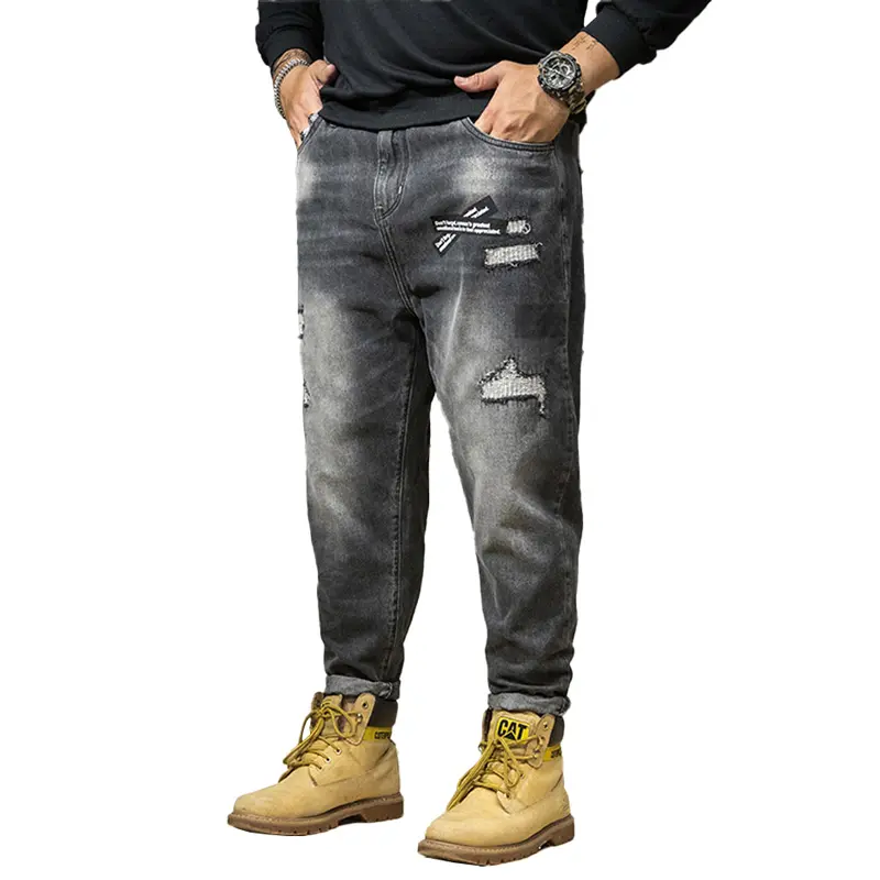 New Mens Jeans Slim Fit Distressed Rip & Plain Regular Pants Denim Jean 30-36"
