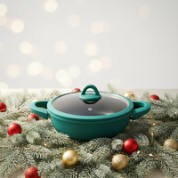 Casserole peu profonde de 28 cm compatible induction, antiadhésive, en aluminium moulé sous pression avec couvercle et poignée douce au toucher pour la cuisine domestique