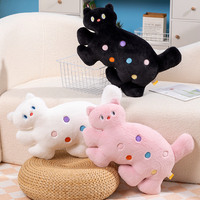 Coussin décoratif en peluche en forme de chat noir à pois pour salon