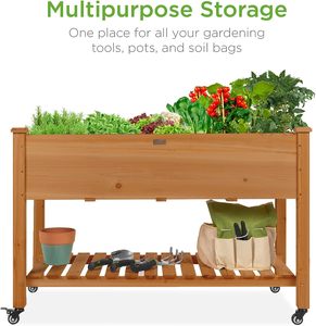 2023 nouveau style jardinière mobile 48x24x32 pouces lit de <span class=keywords><strong>potager</strong></span> surélevé en <span class=keywords><strong>bois</strong></span> naturel avec roues verrouillables - Product Image 3