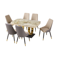 Mesa de Comedor Rectangular con Base de Mármol y Metal en Oferta, Juego de Sillas de Comedor de Cuero, Diseño Moderno para Uso en Hoteles y Restaurantes, Ensamblado