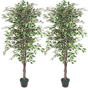 Árboles artificiales de hoja perenne con hojas realistas y tronco Topiary Faux Plant Artificial Ficus Tree para decoración interior al aire libre