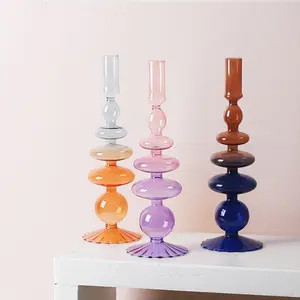 Wholesale Nordic Style Colored Glass Candlesticks For Wedding Candle Holder And Home Decoration Candle Jars Other Lanterns