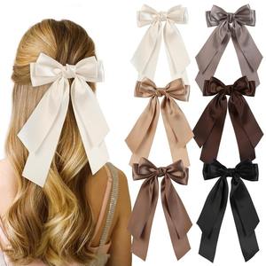 Pinza para el pelo con lazo de satén para mujer, tocado de boda, cinta de doble capa, negro, gris, beige, marrón, caqui, marrón oscuro, origen Zhejiang - Product Image 1