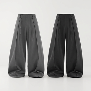 Nouveau pantalon de costume décontracté pour homme, coupe droite, taille haute, plissé, jambe large, style business, longueur intégrale, idéal pour l'été - Product Image 1