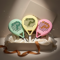 Raquette de padel PATSSPORT série Macaron, haute qualité, entièrement en fibre de carbone avec finition mate et noyau souple en EVA, forme ronde