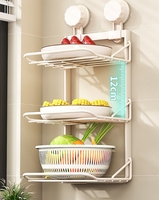 Étagère de rangement murale multifonctionnelle en métal pliable, à ventouse, pour cuisine domestique, rangement alimentaire, trois niveaux, durable, moderne