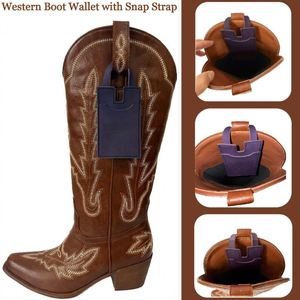 Vintage Western Boot <b>Wallet</b> <b>for</b> Women Hidden In-Boot <b>Card</b> <b>Holder</b> with Snap Strap PU Leather Cowboy Boot <b>Wallet</b> - Product Image 2