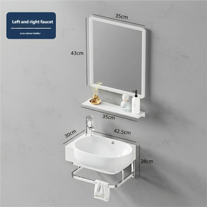 Lavabo mural moderne en céramique avec support en acier inoxydable, petit format, gain de place, à suspendre - Product Image 3